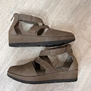 Eileen Fisher Shoes Womens Size 6 Olive Green/Gray Bovery Suede Leather Sandals